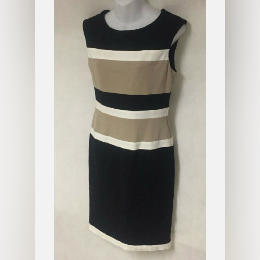 WHBM Black & Tan Sheath Pencil Dress Sleeveless